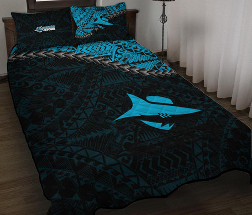 cronulla-sutherland-sharks-quilt-bed-set-grunge-polynesian-tattoo-nrl