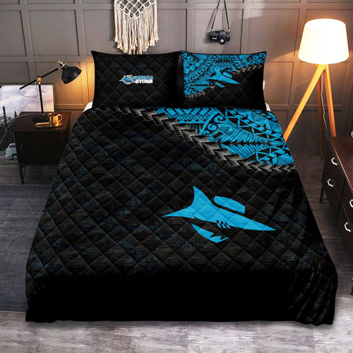 cronulla-sutherland-sharks-quilt-bed-set-grunge-polynesian-tattoo-nrl