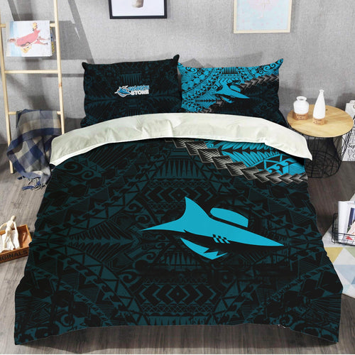cronulla-sutherland-sharks-bedding-set-grunge-polynesian-tattoo-nrl