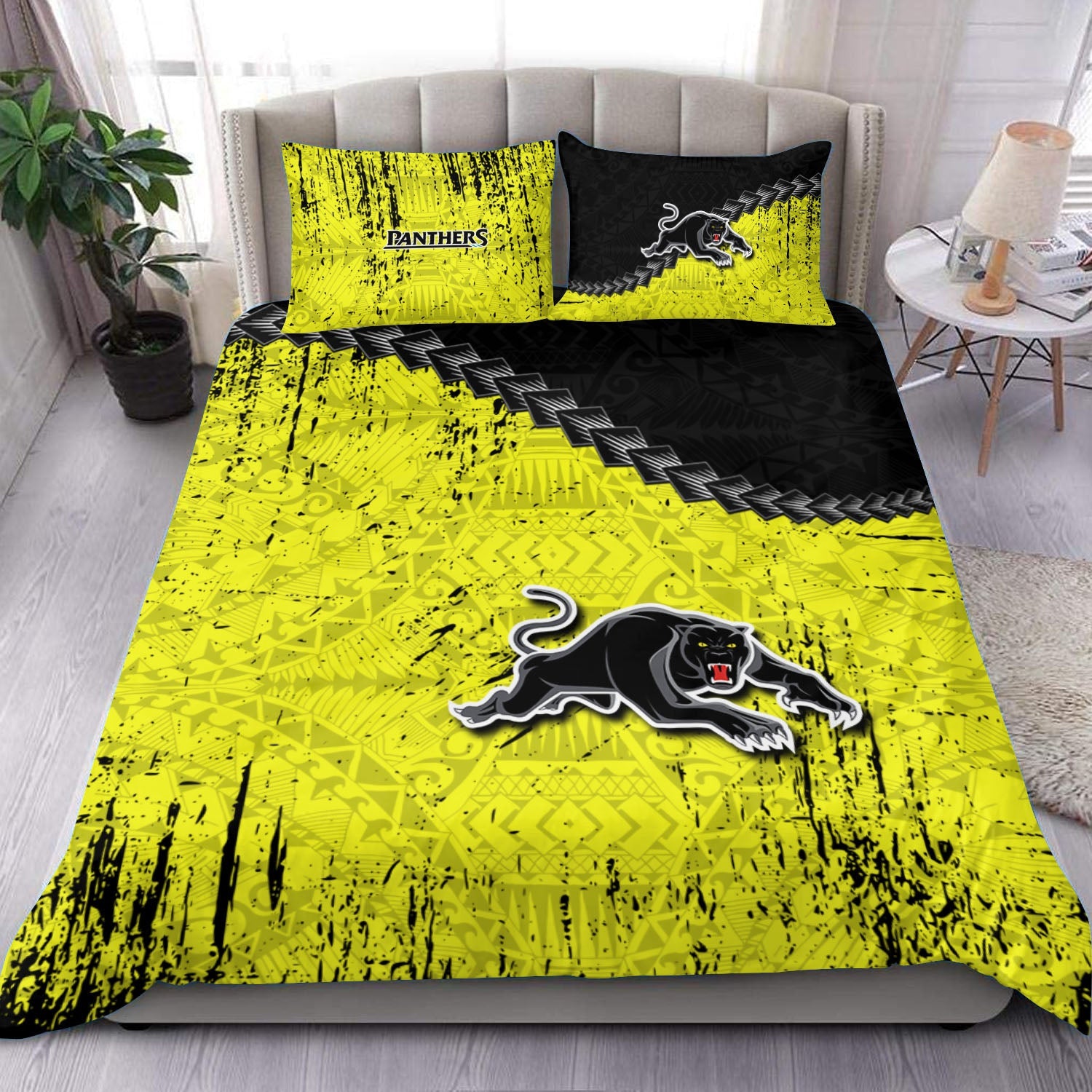 penrith-panthers-bedding-set-grunge-polynesian-tattoo-nrl
