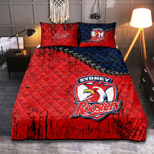 sydney-roosters-quilt-bed-set-grunge-polynesian-tattoo-nrl