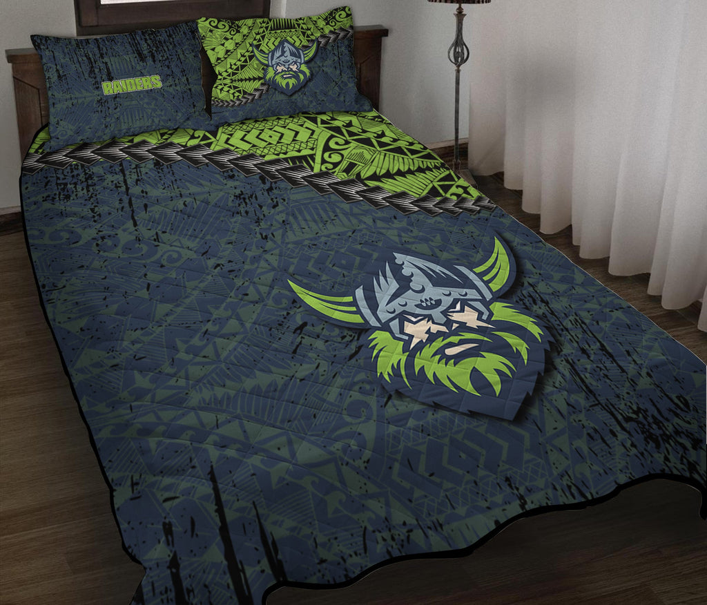 canberra-raiders-quilt-bed-set-grunge-polynesian-tattoo-nrl