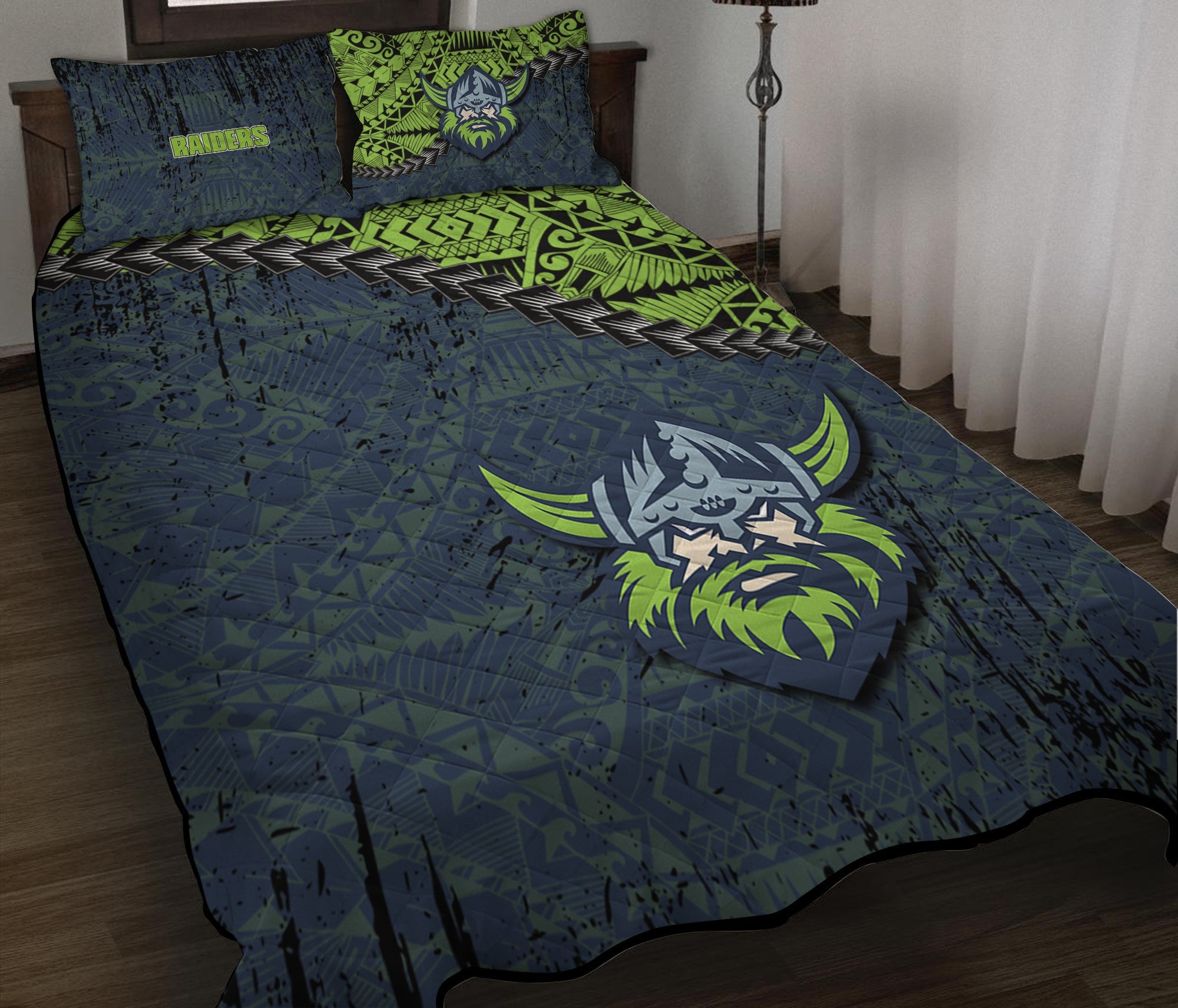 canberra-raiders-quilt-bed-set-grunge-polynesian-tattoo-nrl