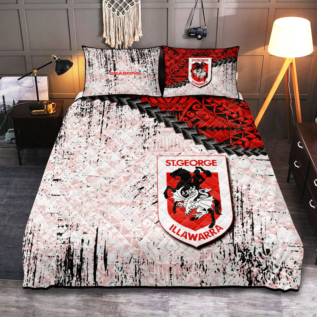 st-george-illawarra-dragons-quilt-bed-set-grunge-polynesian-tattoo-nrl