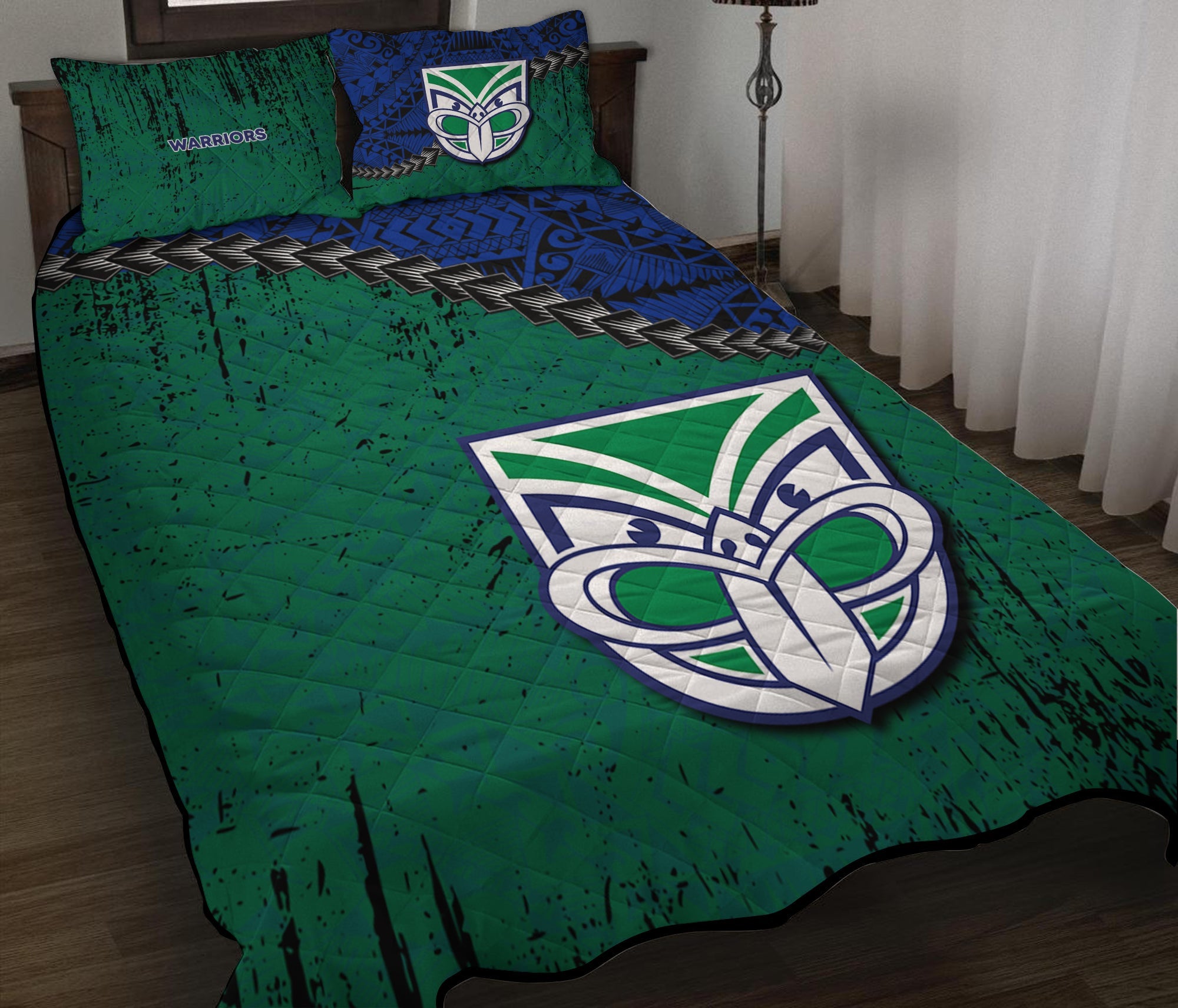new-zealand-warriors-quilt-bed-set-grunge-polynesian-tattoo-nrl