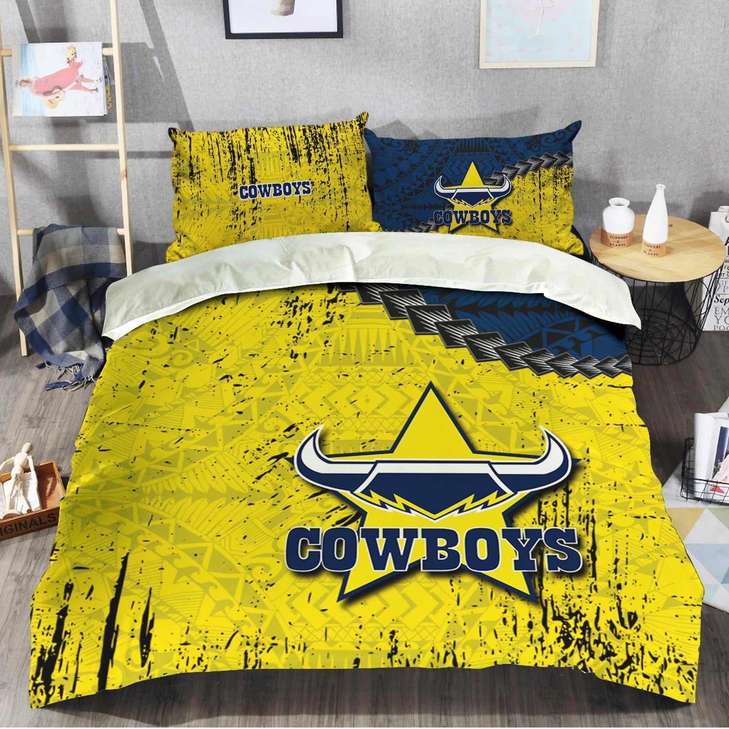 north-queensland-cowboys-bedding-set-grunge-polynesian-tattoo-nrl