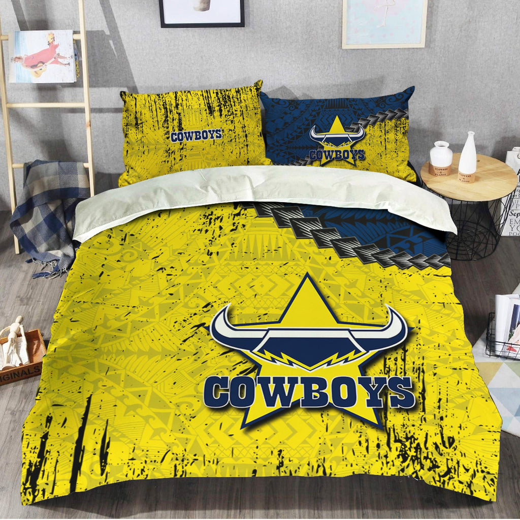 north-queensland-cowboys-bedding-set-grunge-polynesian-tattoo-nrl