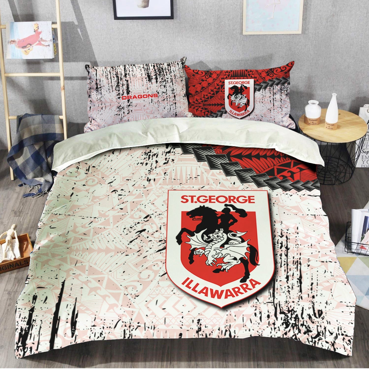 st-george-illawarra-dragons-bedding-set-grunge-polynesian-tattoo-nrl
