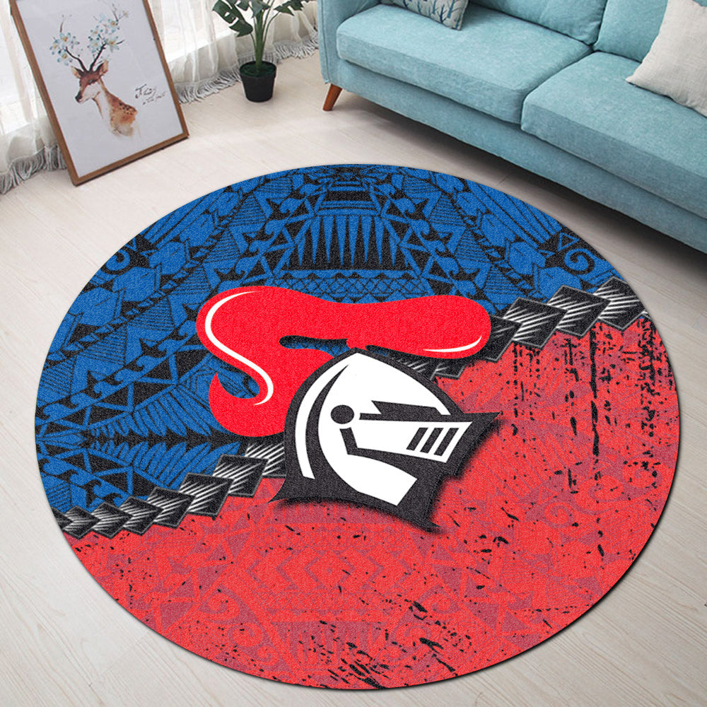 newcastle-knights-round-rug-grunge-polynesian-tattoo-nrl