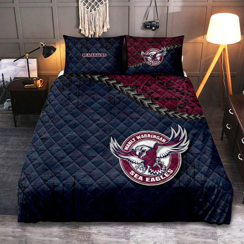 manly-warringah-sea-eagles-quilt-bed-set-grunge-polynesian-tattoo-nrl