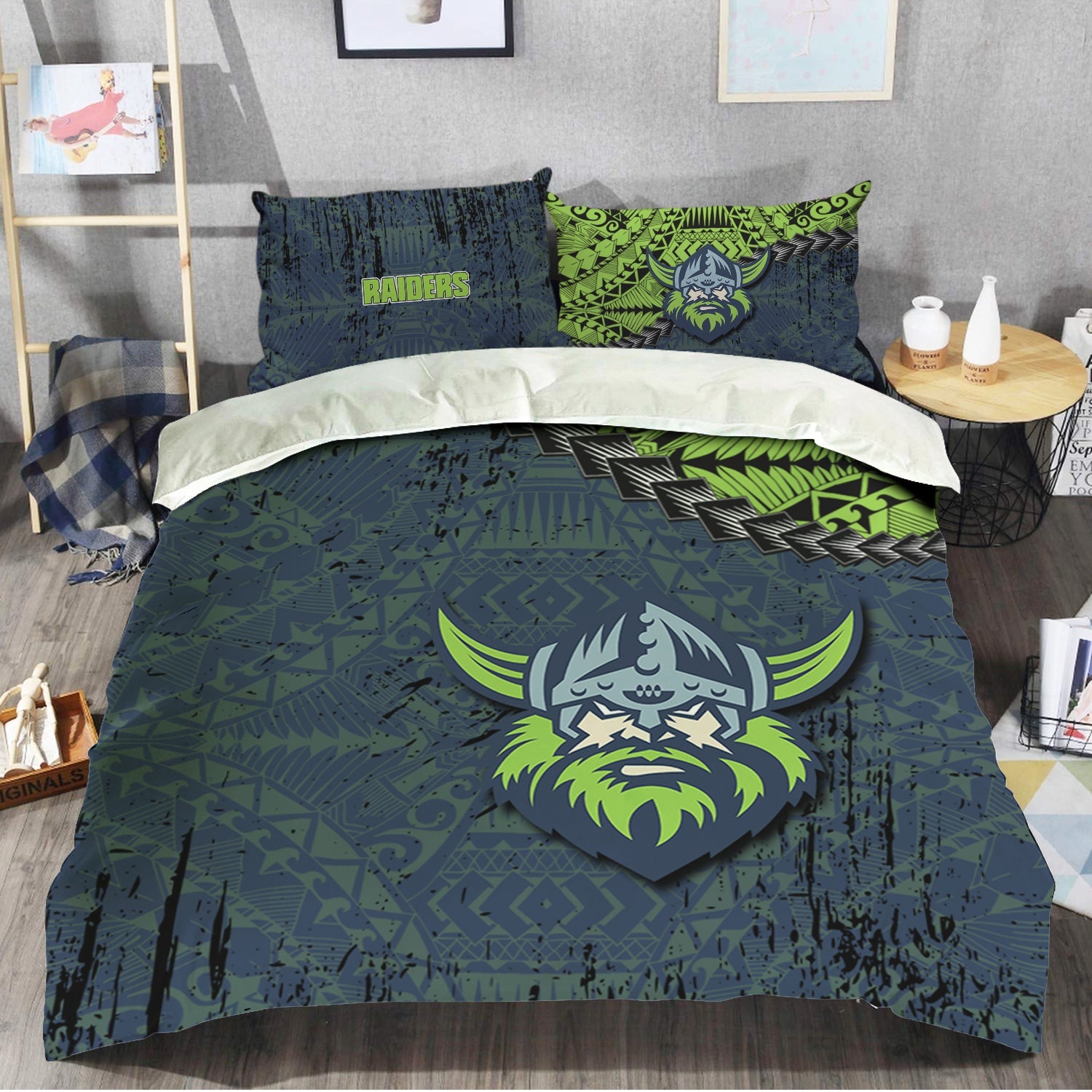 canberra-raiders-bedding-set-grunge-polynesian-tattoo-nrl