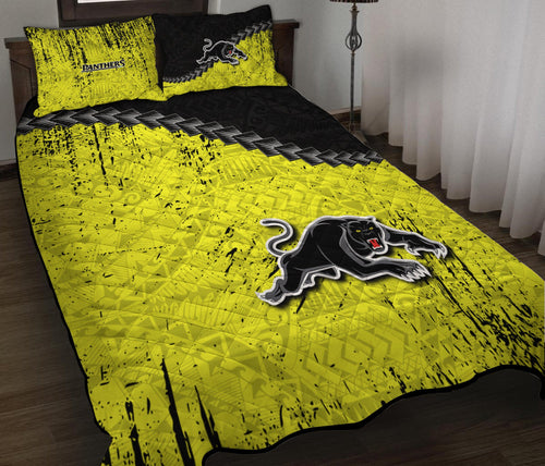 penrith-panthers-quilt-bed-set-grunge-polynesian-tattoo-nrl