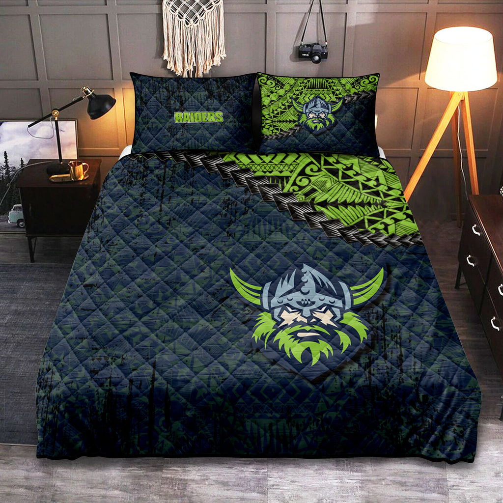 canberra-raiders-quilt-bed-set-grunge-polynesian-tattoo-nrl
