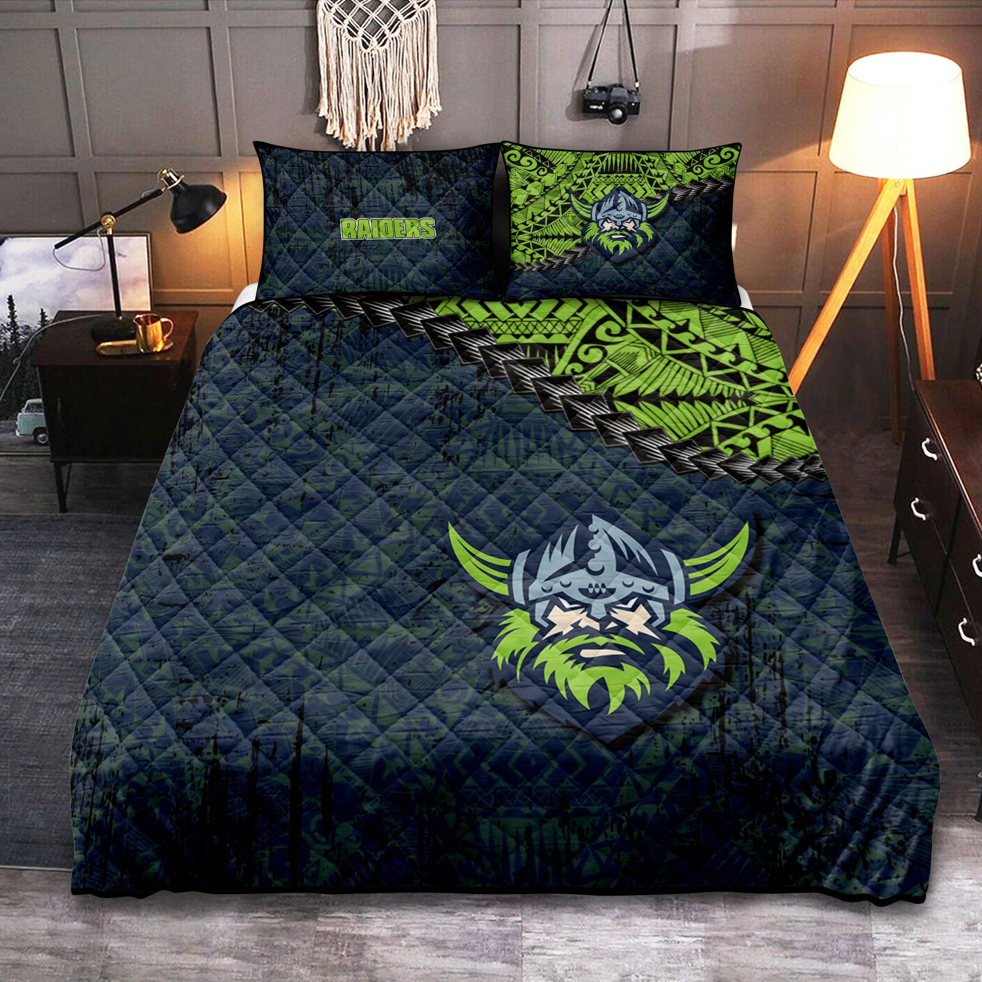 canberra-raiders-quilt-bed-set-grunge-polynesian-tattoo-nrl