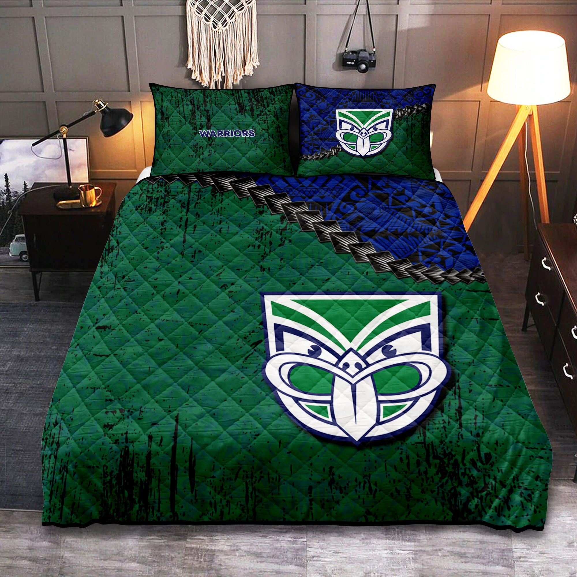 new-zealand-warriors-quilt-bed-set-grunge-polynesian-tattoo-nrl