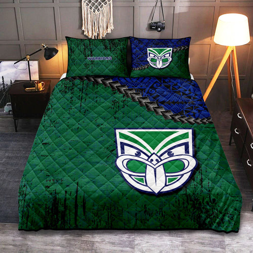 new-zealand-warriors-quilt-bed-set-grunge-polynesian-tattoo-nrl
