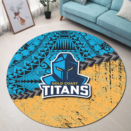 gold-coast-titans-round-rug-grunge-polynesian-tattoo-nrl