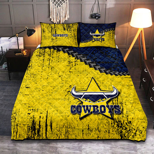 north-queensland-cowboys-quilt-bed-set-grunge-polynesian-tattoo-nrl