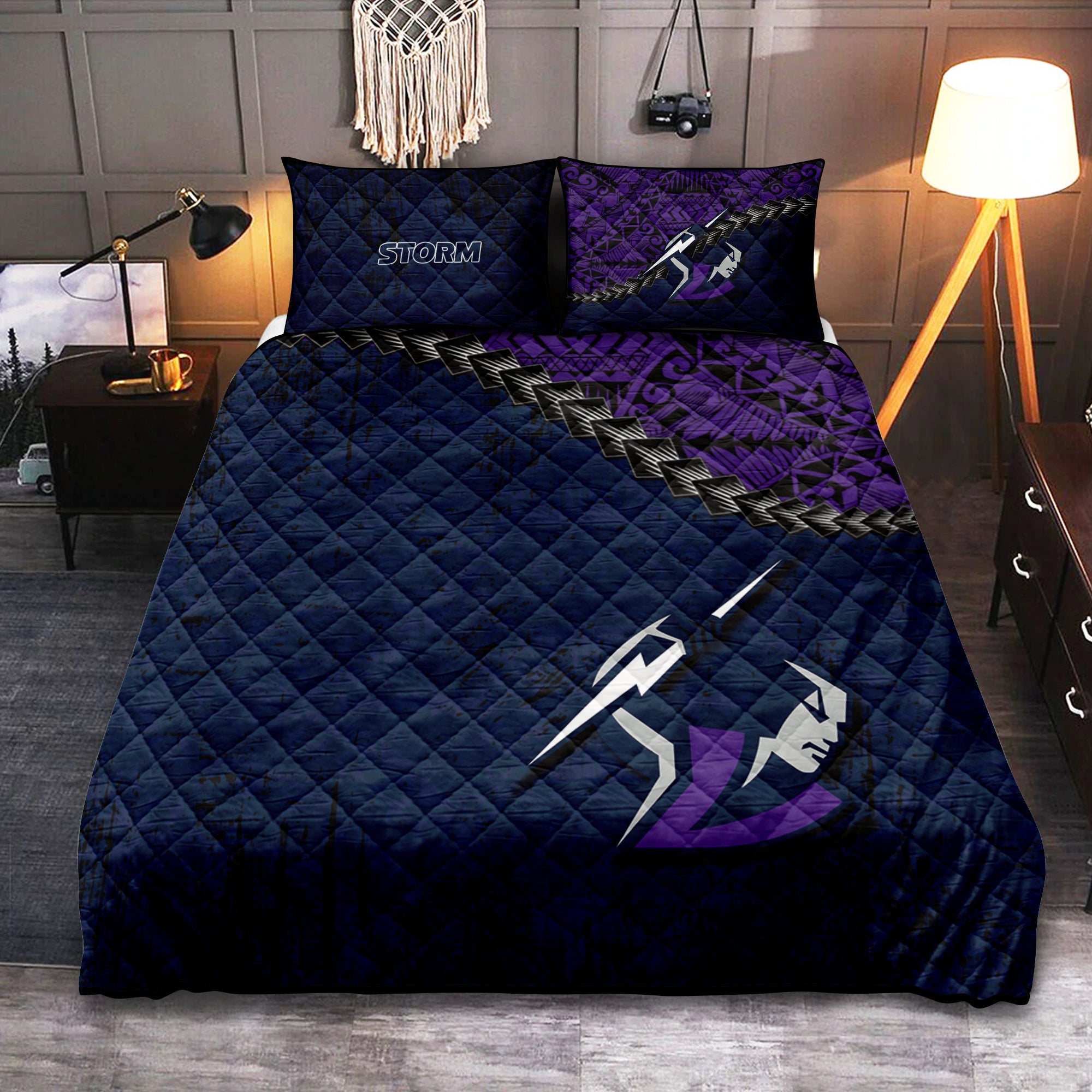 melbourne-storm-quilt-bed-set-grunge-polynesian-tattoo-nrl