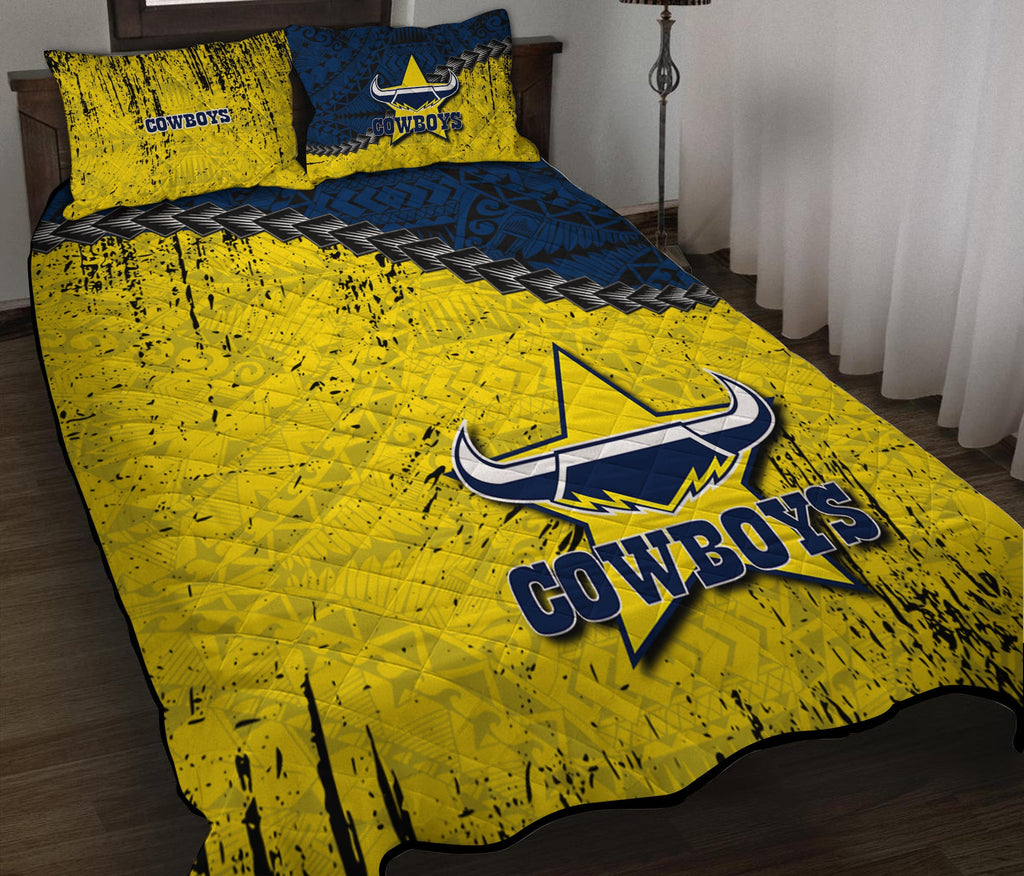 north-queensland-cowboys-quilt-bed-set-grunge-polynesian-tattoo-nrl