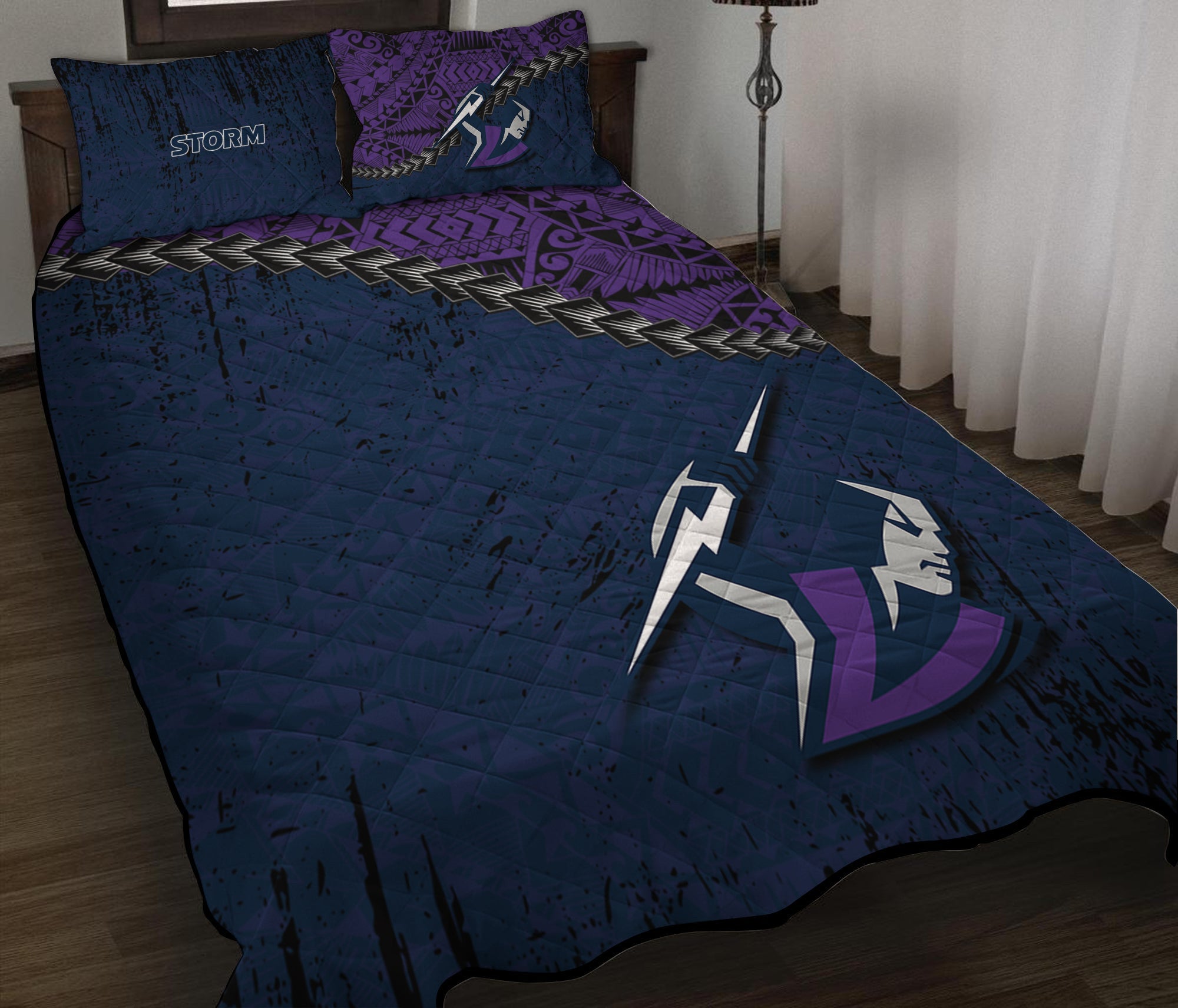 melbourne-storm-quilt-bed-set-grunge-polynesian-tattoo-nrl