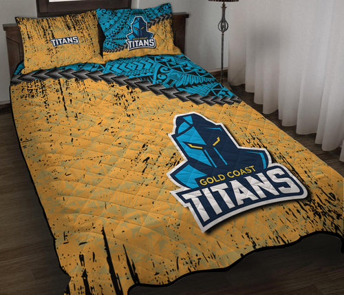 gold-coast-titans-quilt-bed-set-grunge-polynesian-tattoo-nrl