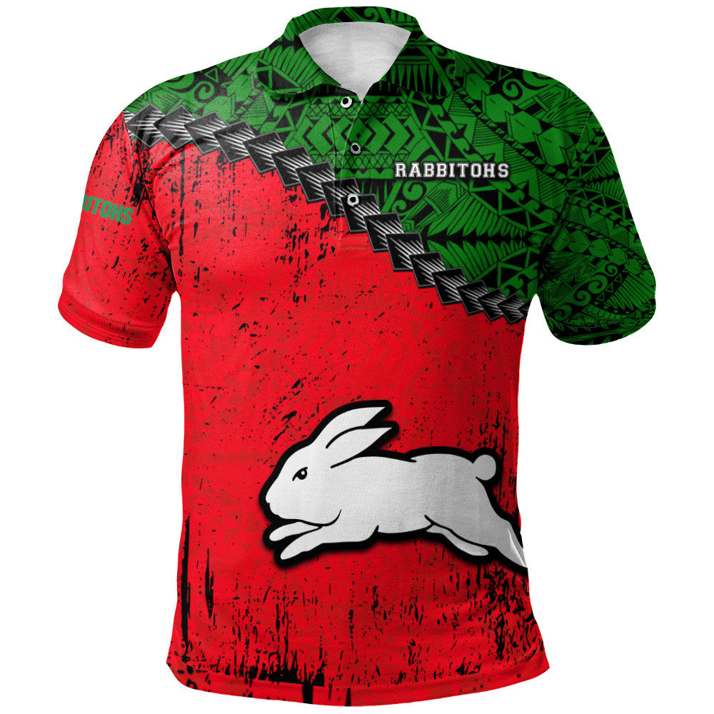 south-sydney-rabbitohs-polo-shirt-grunge-polynesian-tattoo-nrl