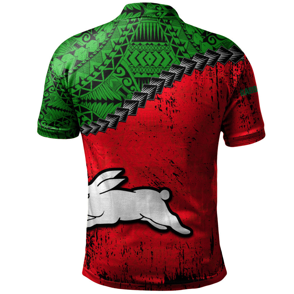 south-sydney-rabbitohs-polo-shirt-grunge-polynesian-tattoo-nrl