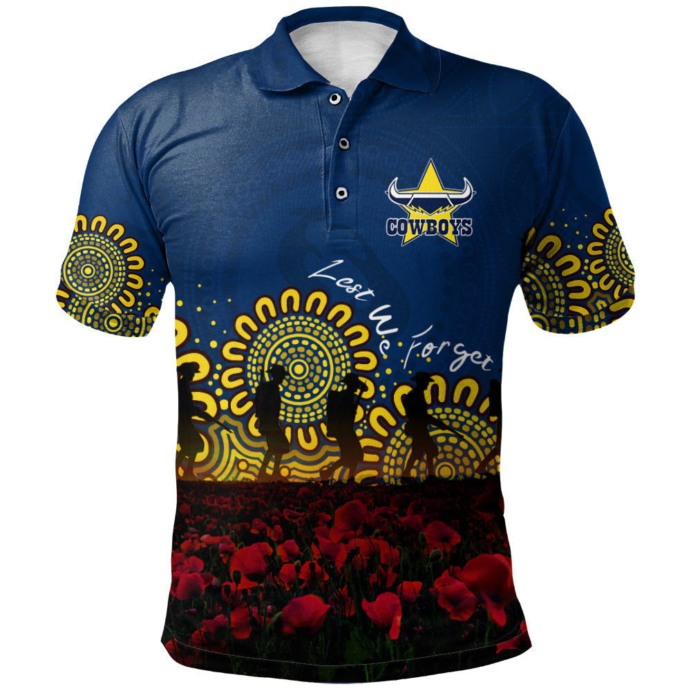 north-queensland-cowboys-polo-shirt-personalized-aboriginal-rugby-anzac-day-poppy-with-soldiers-nrl