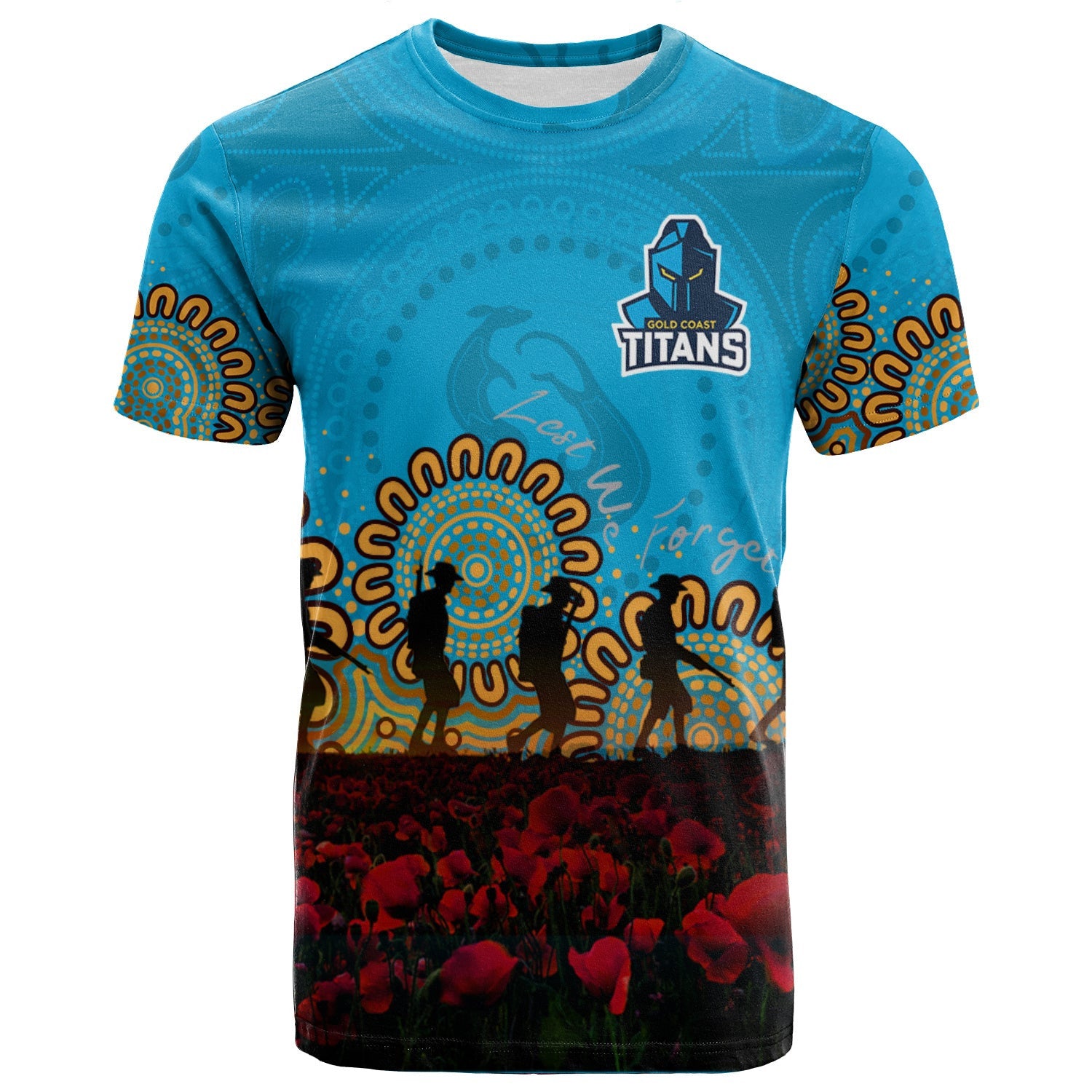gold-coast-titans-t-shirt-personalized-aboriginal-rugby-anzac-day-poppy-with-soldiers-nrl