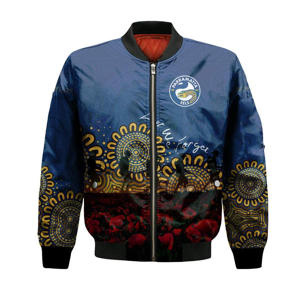 parramatta-eels-bomber-jacket-personalized-aboriginal-rugby-anzac-day-poppy-with-soldiers-nrl