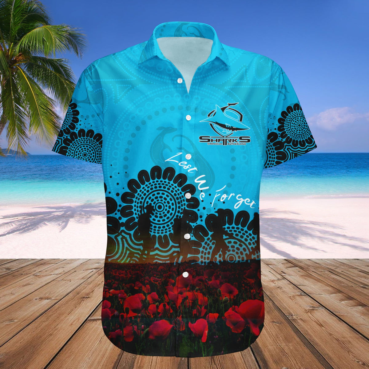 cronulla-sutherland-sharks-hawaii-shirt-personalized-aboriginal-rugby-anzac-day-poppy-with-soldiers-nrl