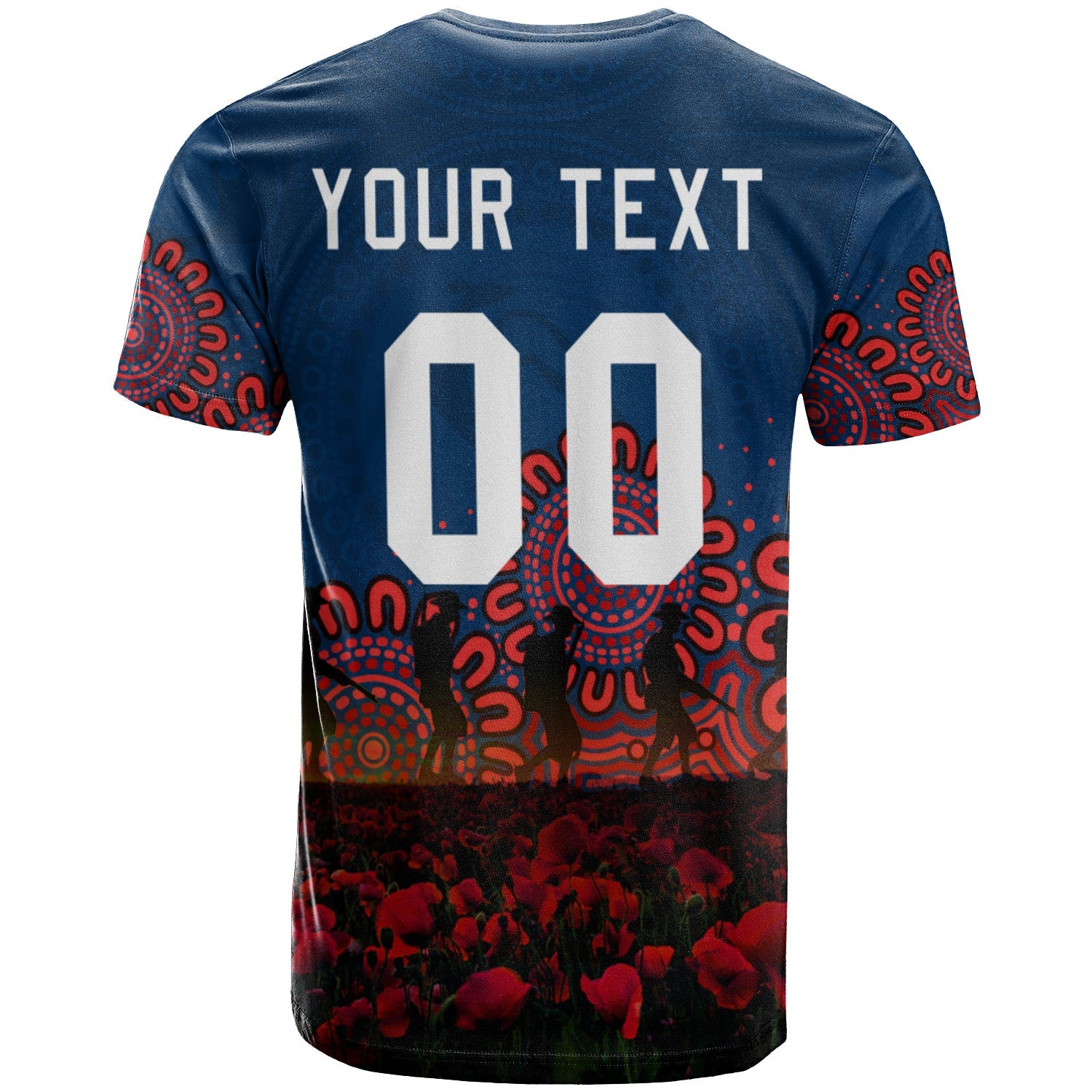 sydney-roosters-t-shirt-personalized-aboriginal-rugby-anzac-day-poppy-with-soldiers-nrl