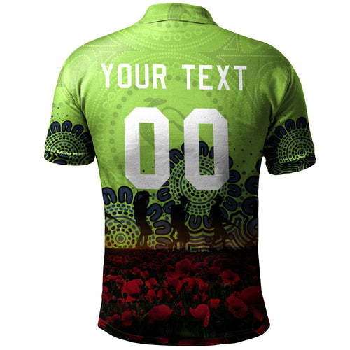 canberra-raiders-polo-shirt-personalized-aboriginal-rugby-anzac-day-poppy-with-soldiers-nrl