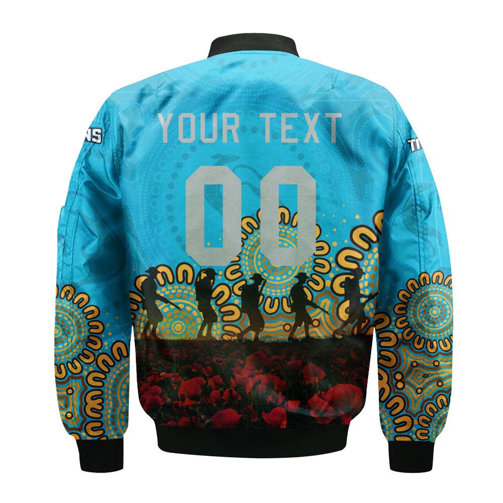 gold-coast-titans-bomber-jacket-personalized-aboriginal-rugby-anzac-day-poppy-with-soldiers-nrl