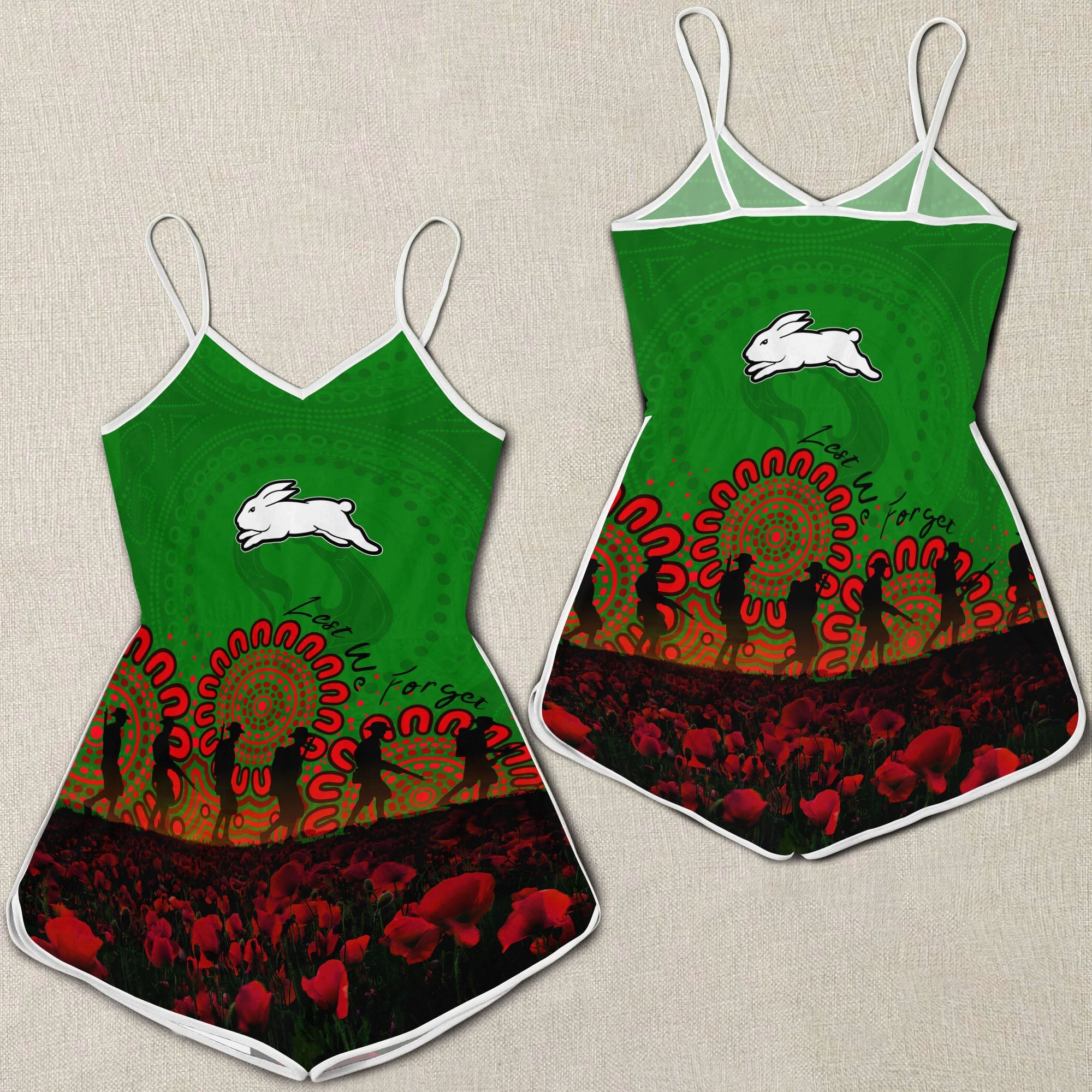 south-sydney-rabbitohs-women-rompers-personalized-aboriginal-rugby-anzac-day-poppy-with-soldiers-nrl