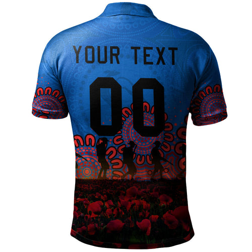 newcastle-knights-polo-shirt-personalized-aboriginal-rugby-anzac-day-poppy-with-soldiers-nrl