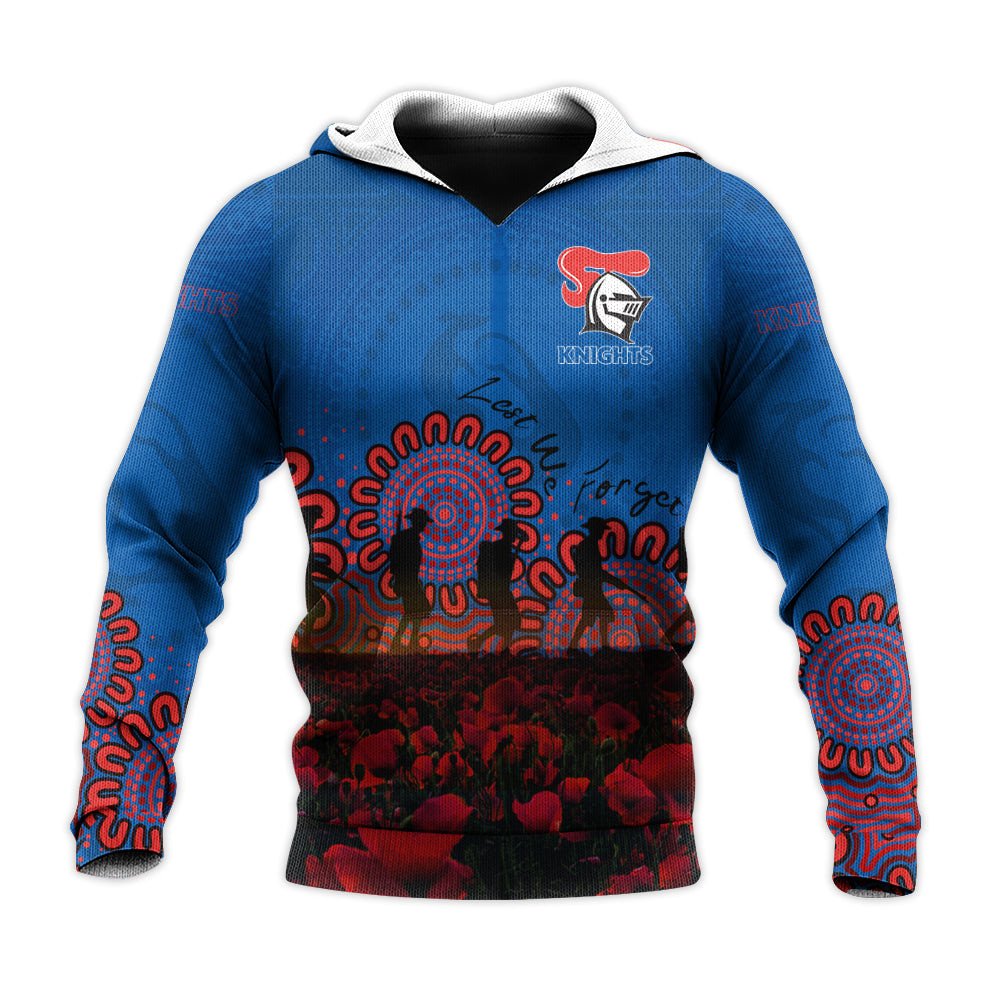newcastle-knights-hoodie-personalized-aboriginal-rugby-anzac-day-poppy-with-soldiers-nrl