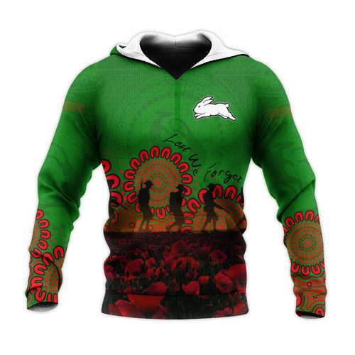 south-sydney-rabbitohs-hoodie-personalized-aboriginal-rugby-anzac-day-poppy-with-soldiers-nrl
