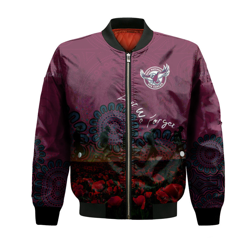 manly-warringah-sea-eagles-bomber-jacket-personalized-aboriginal-rugby-anzac-day-poppy-with-soldiers-nrl