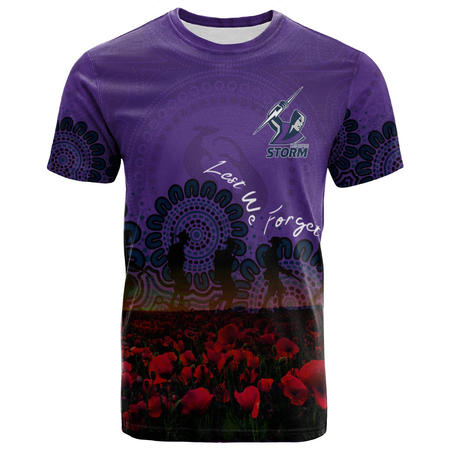 melbourne-storm-t-shirt-personalized-aboriginal-rugby-anzac-day-poppy-with-soldiers-nrl
