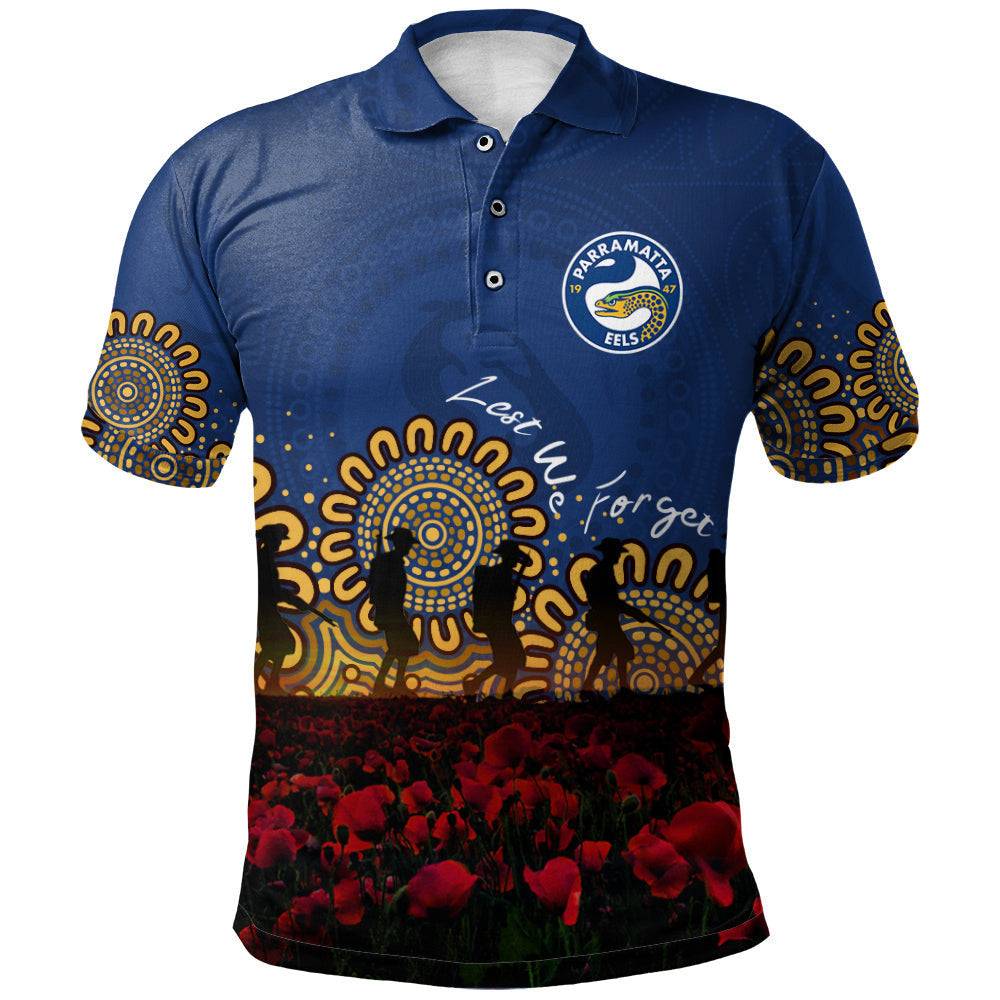 parramatta-eels-polo-shirt-personalized-aboriginal-rugby-anzac-day-poppy-with-soldiers-nrl