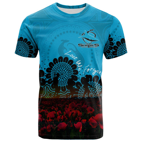 cronulla-sutherland-sharks-t-shirt-personalized-aboriginal-rugby-anzac-day-poppy-with-soldiers-nrl