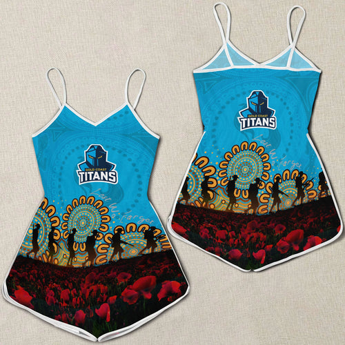 gold-coast-titans-women-rompers-personalized-aboriginal-rugby-anzac-day-poppy-with-soldiers-nrl