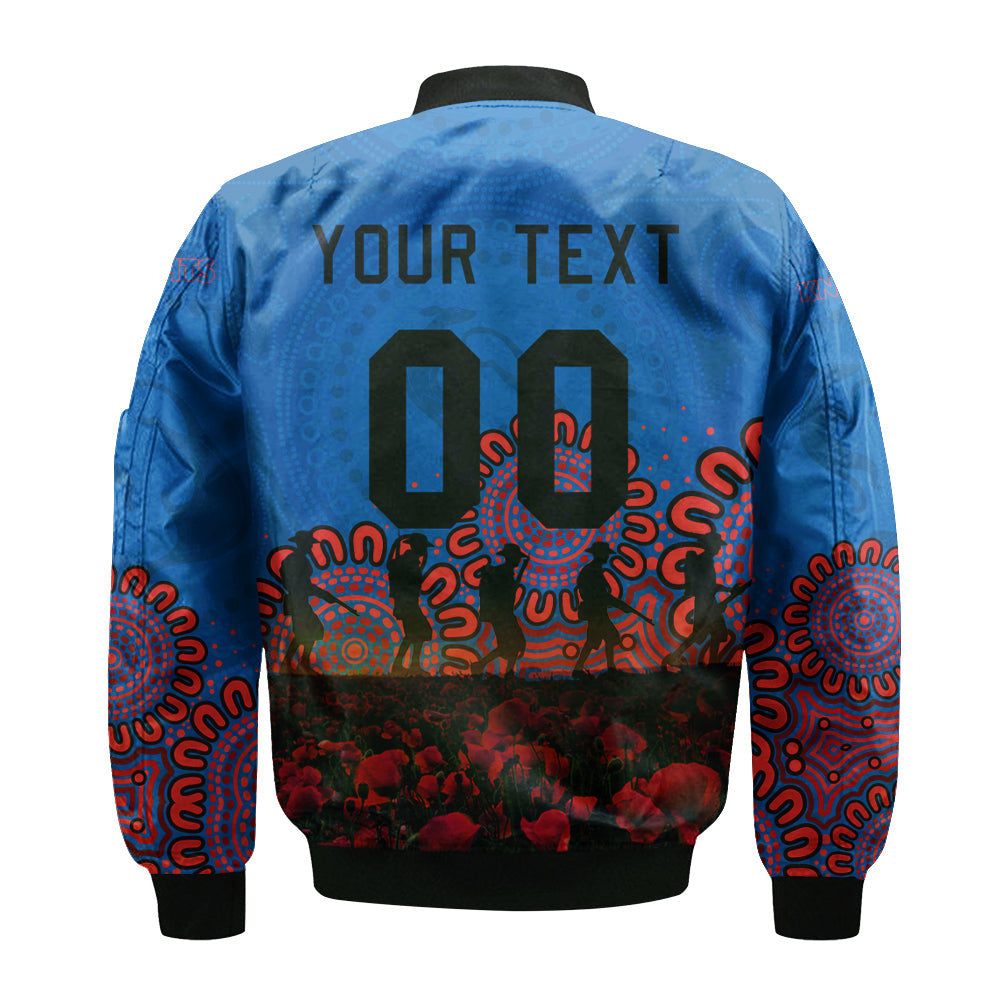 newcastle-knights-bomber-jacket-personalized-aboriginal-rugby-anzac-day-poppy-with-soldiers-nrl