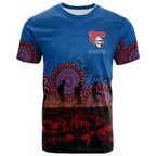 newcastle-knights-t-shirt-personalized-aboriginal-rugby-anzac-day-poppy-with-soldiers-nrl