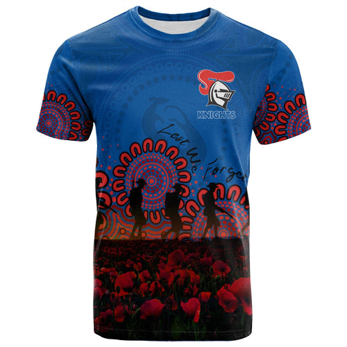newcastle-knights-t-shirt-personalized-aboriginal-rugby-anzac-day-poppy-with-soldiers-nrl