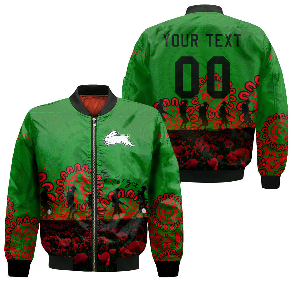 south-sydney-rabbitohs-bomber-jacket-personalized-aboriginal-rugby-anzac-day-poppy-with-soldiers-nrl