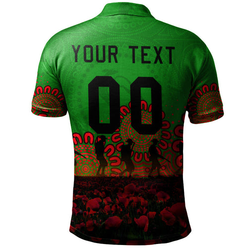 south-sydney-rabbitohs-polo-shirt-personalized-aboriginal-rugby-anzac-day-poppy-with-soldiers-nrl