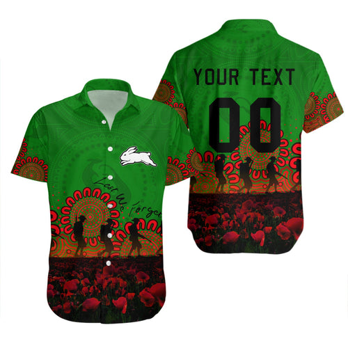 south-sydney-rabbitohs-hawaii-shirt-personalized-aboriginal-rugby-anzac-day-poppy-with-soldiers-nrl